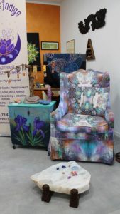 a photo of an experience chair and cabinet upcycled by Mali